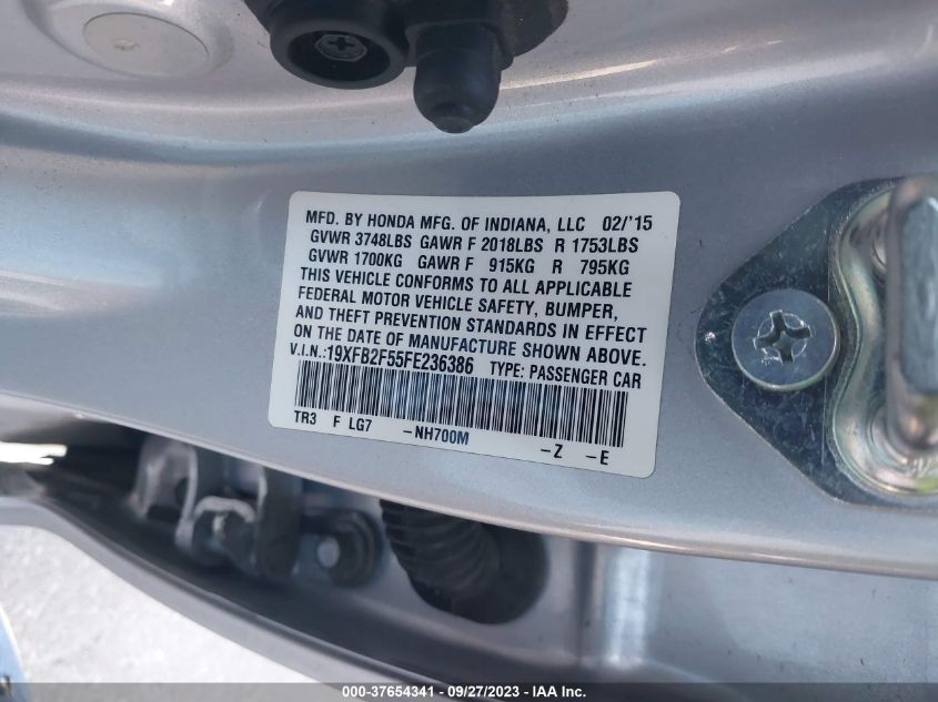 2015 HONDA CIVIC SEDAN LX - 19XFB2F55FE236386