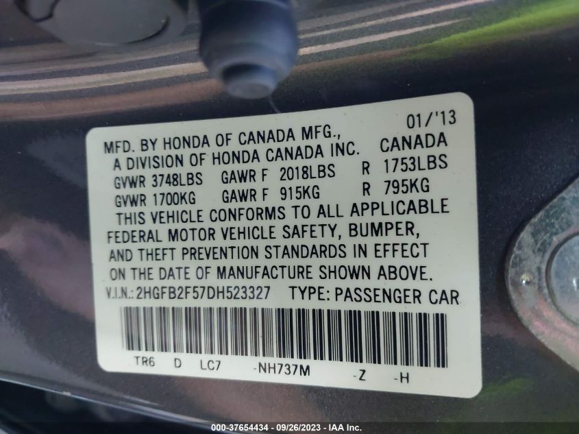 2013 HONDA CIVIC SDN LX - 2HGFB2F57DH523327