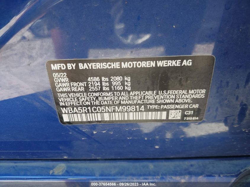 2022 BMW 330I WBA5R1C05NFM99814