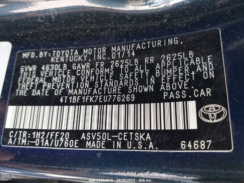 2014 TOYOTA CAMRY L/LE/XLE/SE/SE SPORT - 4T1BF1FK7EU776269