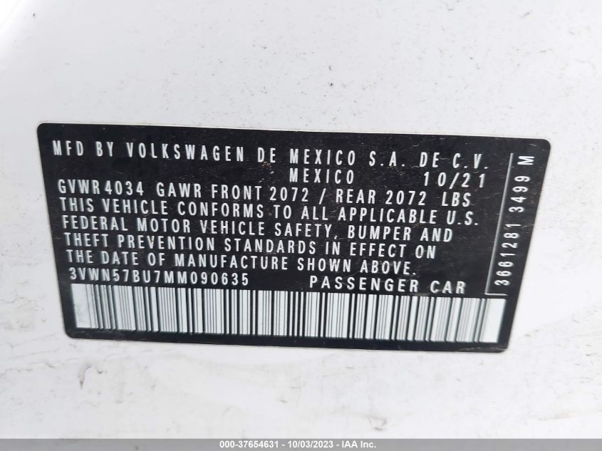 2021 VOLKSWAGEN JETTA S/R-LINE - 3VWN57BU7MM090635