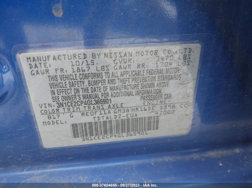 2016 NISSAN VERSA NOTE SV - 3N1CE2CP4GL365901
