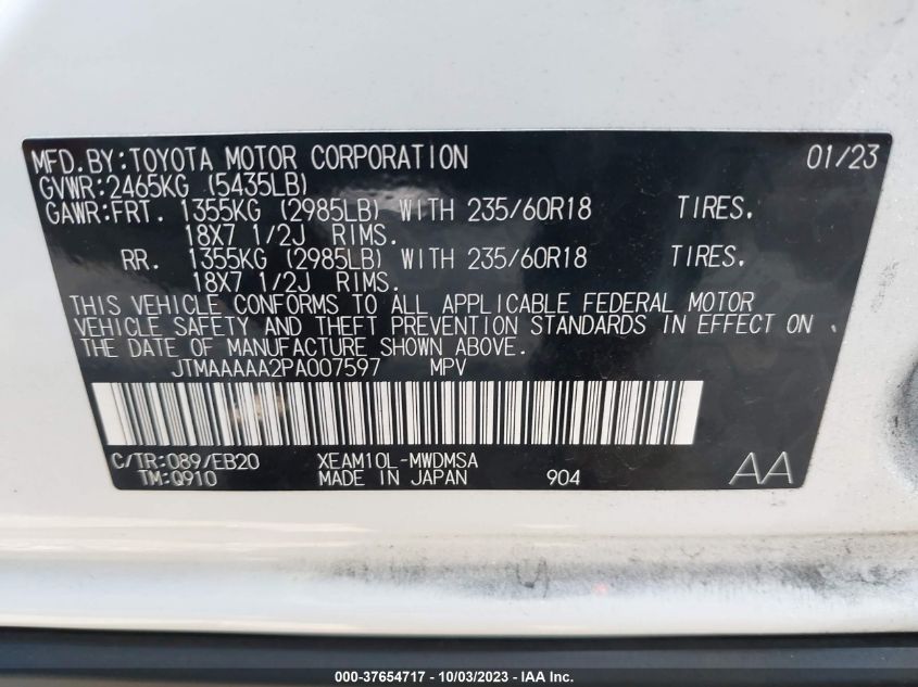 2023 TOYOTA BZ4X XLE JTMAAAAA2PA007597