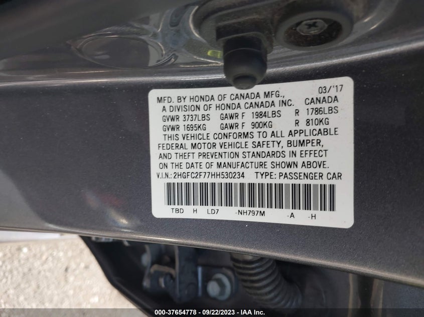 VIN 2HGFC2F77HH530234 2017 HONDA CIVIC SEDAN EX