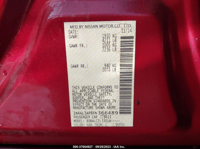 2015 NISSAN ALTIMA 2.5 S - 1N4AL3AP8FN366489