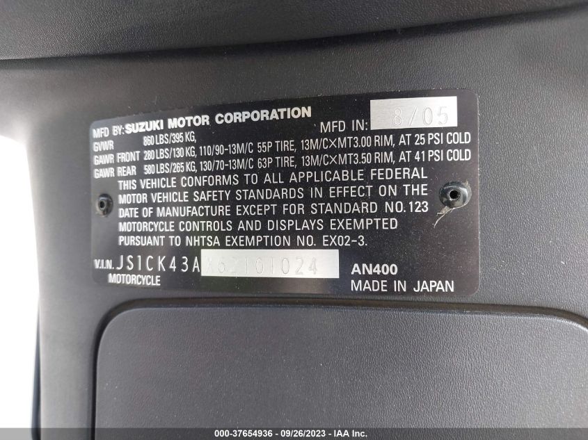2006 SUZUKI AN400 K3 JS1CK43AX62101024