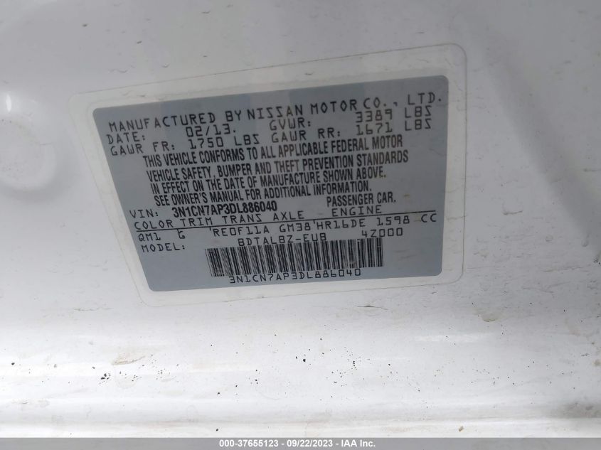 2013 NISSAN VERSA SV - 3N1CN7AP3DL886040