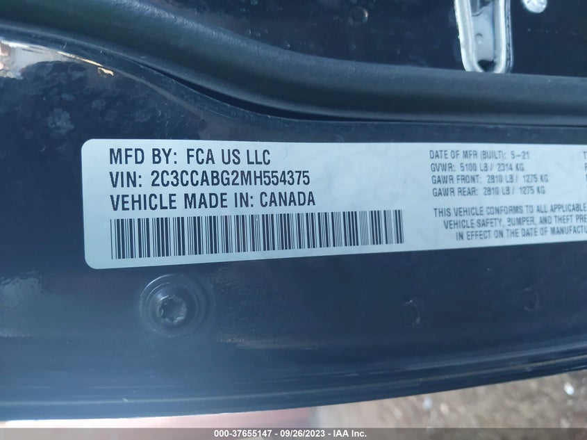 VIN 2C3CCABG2MH554375 2021 CHRYSLER 300 300S