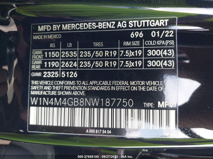 2022 MERCEDES-BENZ GLB GLB 250 W1N4M4GB8NW187750