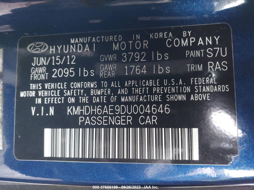 2013 HYUNDAI ELANTRA COUPE GS KMHDH6AE9DU004646
