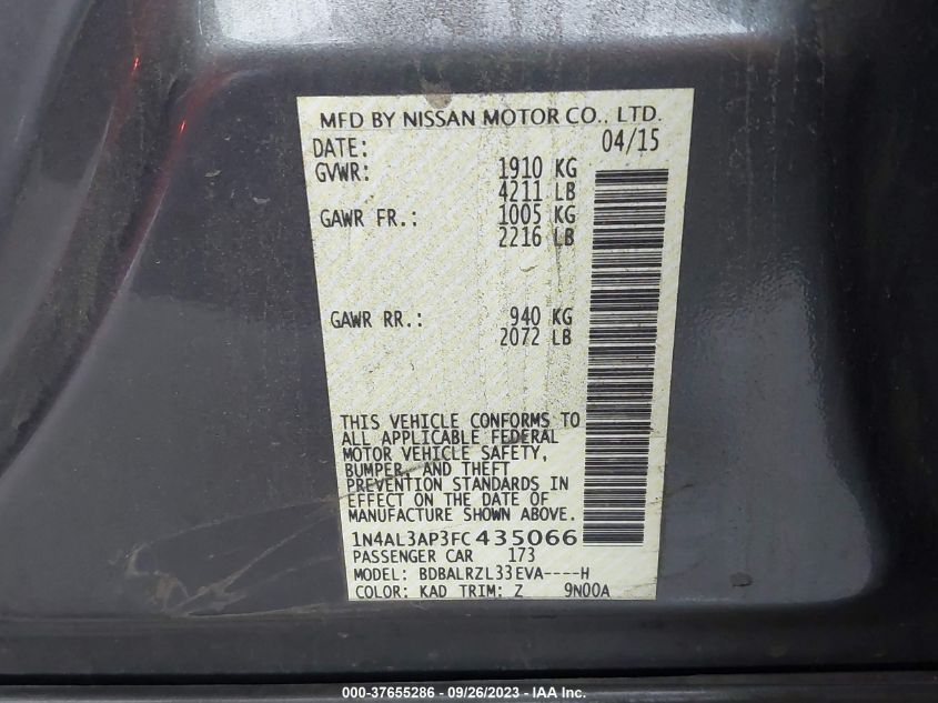 2015 NISSAN ALTIMA 2.5 SL - 1N4AL3AP3FC435066