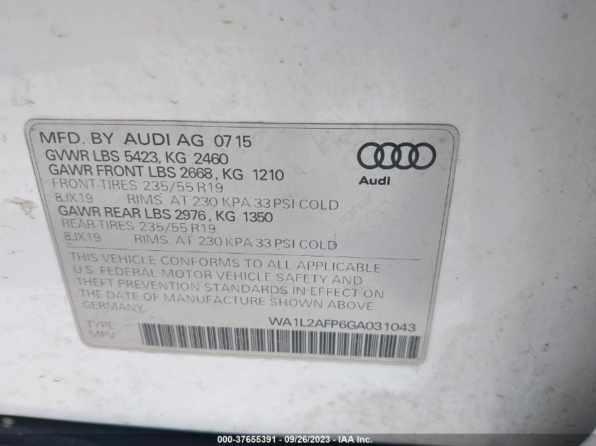 2016 AUDI Q5 PREMIUM PLUS - WA1L2AFP6GA031043
