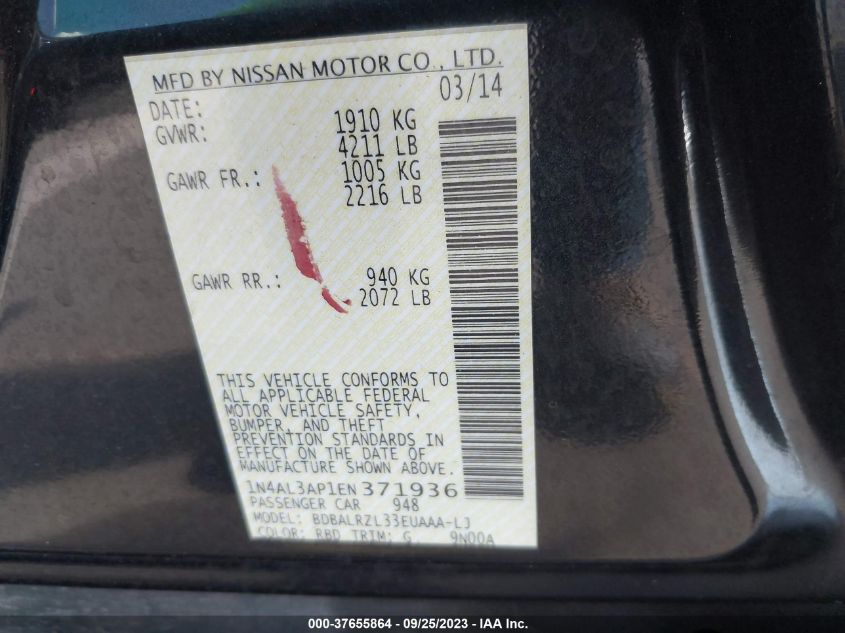 2014 NISSAN ALTIMA 2.5 S - 1N4AL3AP1EN371936