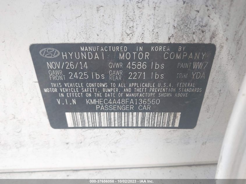 2015 HYUNDAI SONATA HYBRID LIMITED - KMHEC4A48FA136560