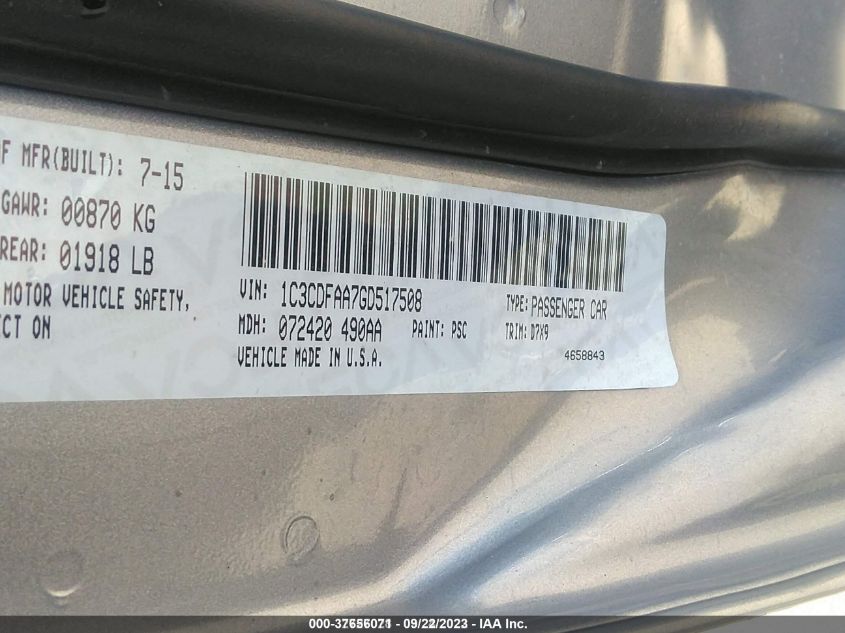 2016 DODGE DART SE - 1C3CDFAA7GD517508