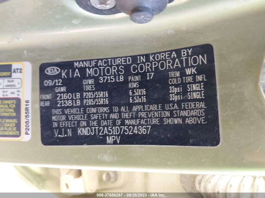 2013 KIA SOUL BASE - KNDJT2A51D7524367