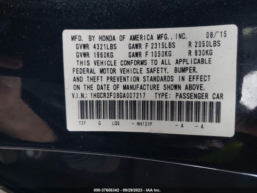 2016 HONDA ACCORD SEDAN EX - 1HGCR2F09GA007217
