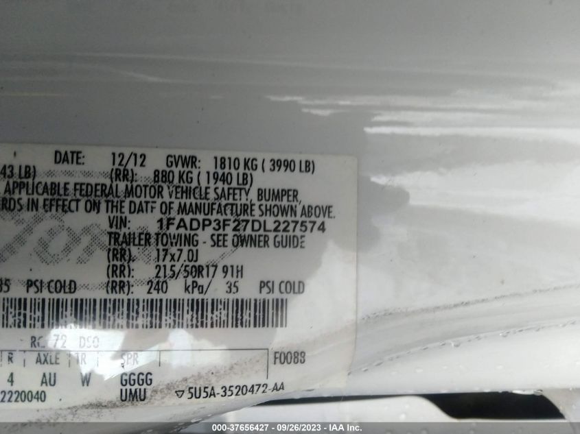 2013 FORD FOCUS SE - 1FADP3F27DL227574