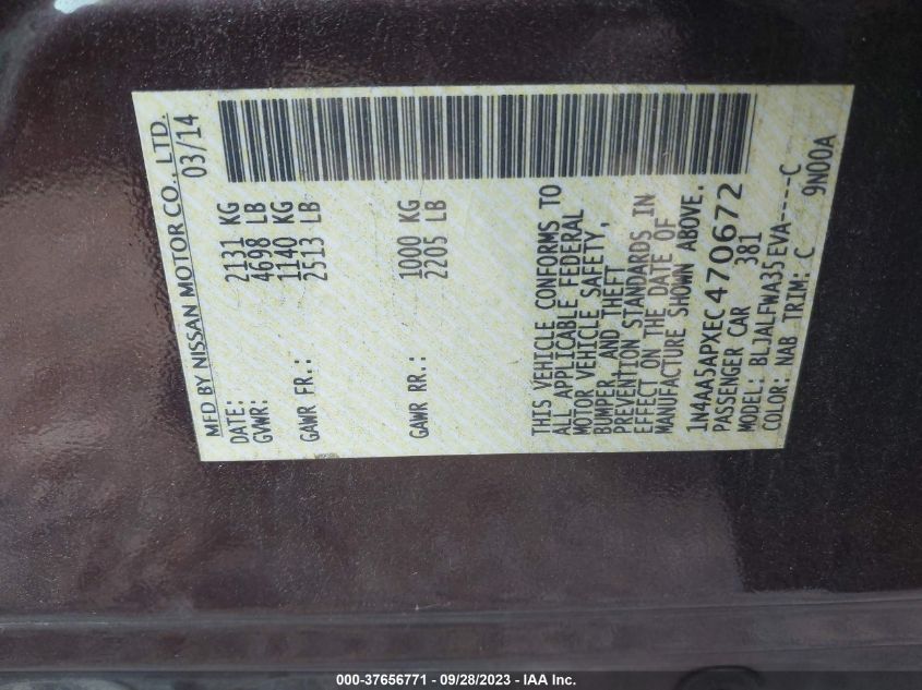 2014 NISSAN MAXIMA 3.5 SV - 1N4AA5APXEC470672