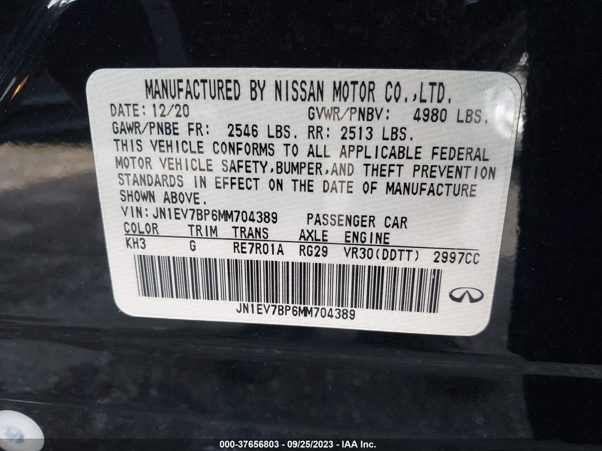VIN JN1EV7BP6MM704389 2021 INFINITI Q50 3.0T LUXE