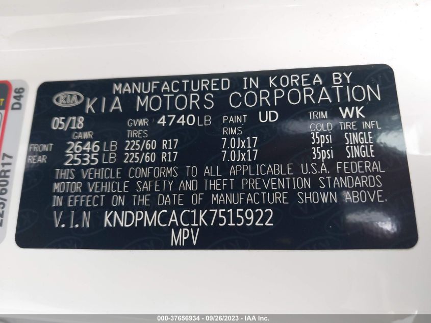 2019 KIA SPORTAGE LX - KNDPMCAC1K7515922