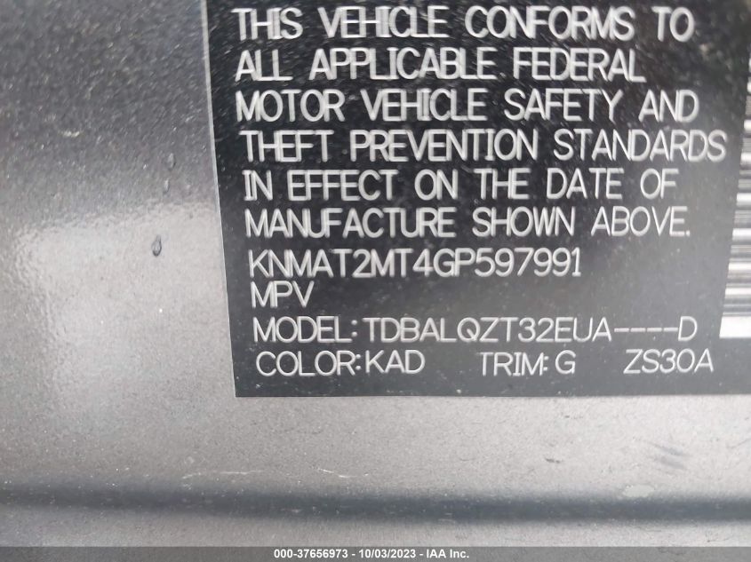 2016 NISSAN ROGUE SV - KNMAT2MT4GP597991