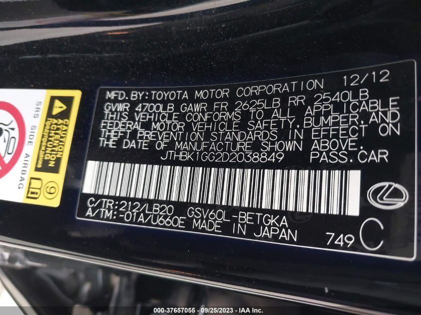 2013 LEXUS ES 350 - 0JTHBK1GG2D038849