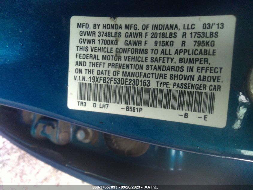 2013 HONDA CIVIC SDN LX - 19XFB2F53DE230163