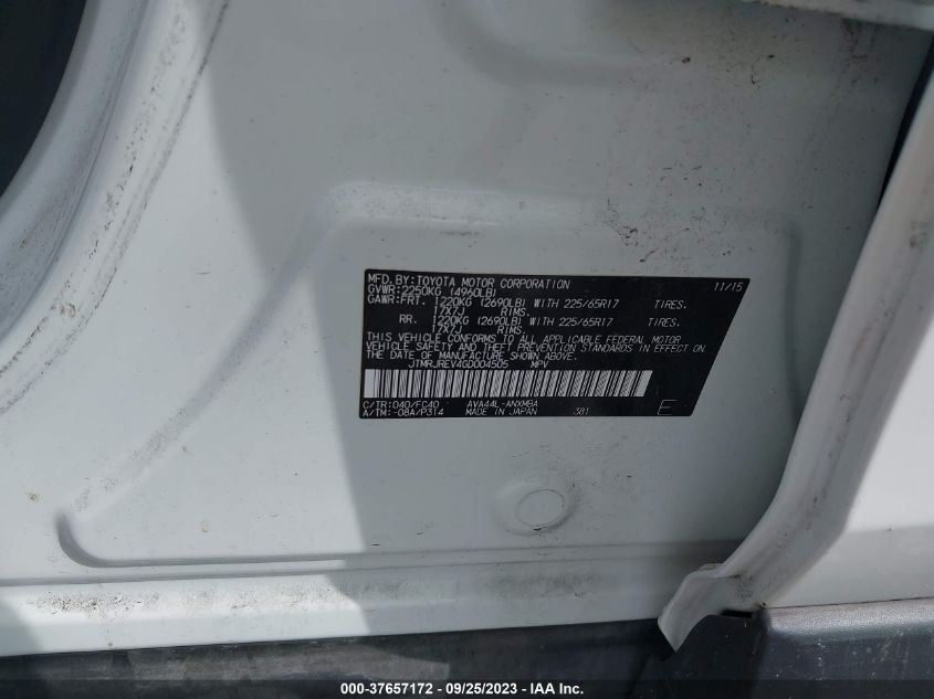 2016 TOYOTA RAV4 HYBRID XLE - JTMRJREV4GD004505