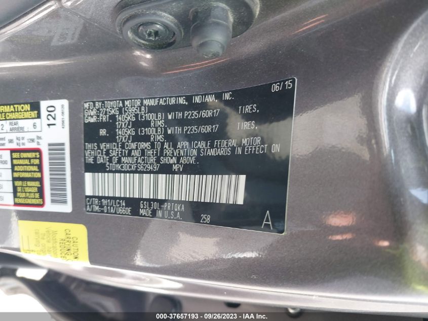 2015 TOYOTA SIENNA XLE/XLE AAS/LTD - 5TDYK3DCXFS629497