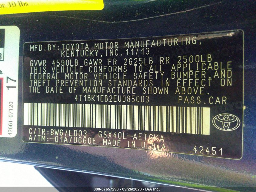 2014 TOYOTA AVALON LIMITED - 4T1BK1EB2EU085003