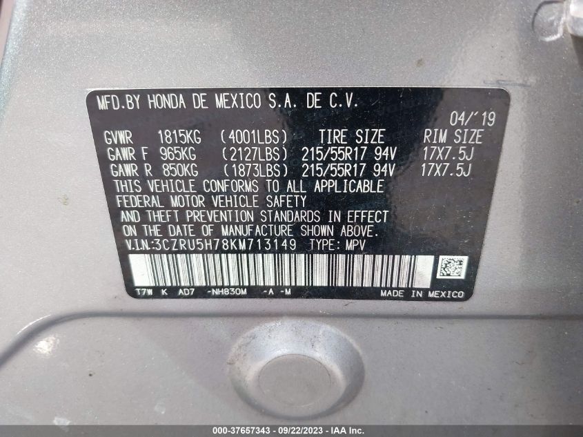 2019 HONDA HR-V EX-L - 3CZRU5H78KM713149