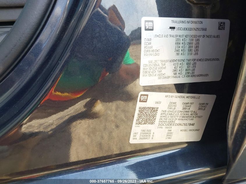 2022 CHEVROLET SILVERADO 1500 RST - 1GCUDEED0NZ517848