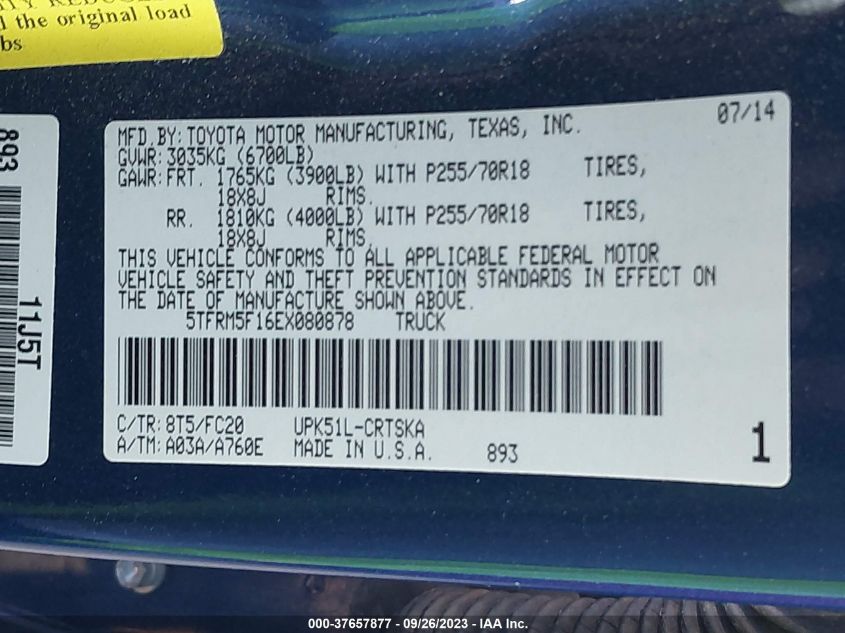 2014 TOYOTA TUNDRA 2WD TRUCK SR/SR5 - 5TFRM5F16EX080878