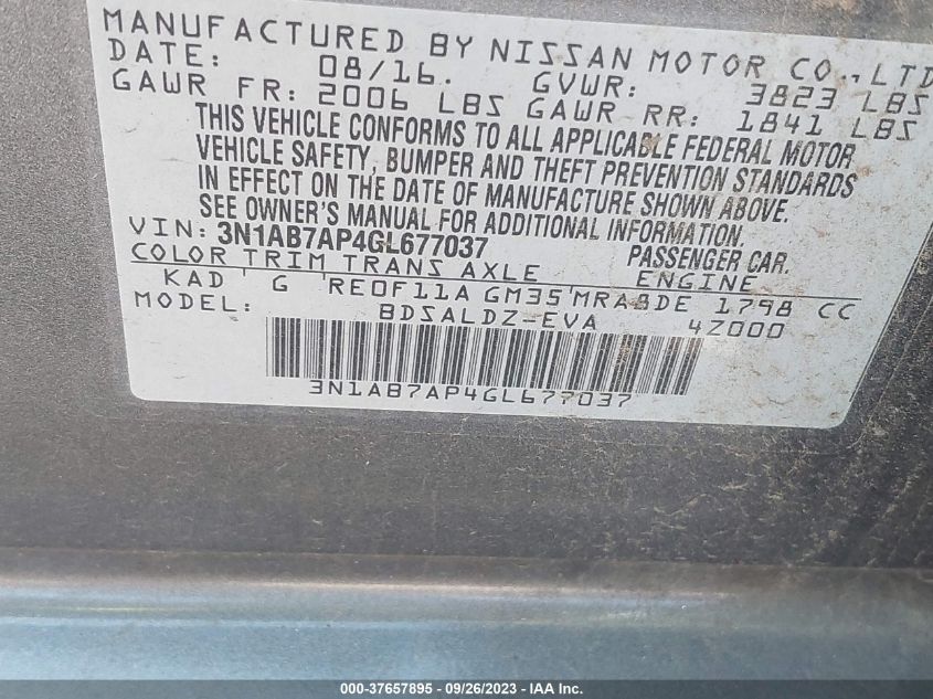 2016 NISSAN SENTRA SV - 3N1AB7AP4GL677037