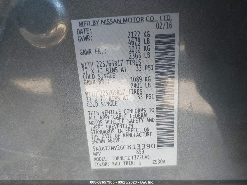 2016 NISSAN ROGUE SV - 5N1AT2MV2GC813390