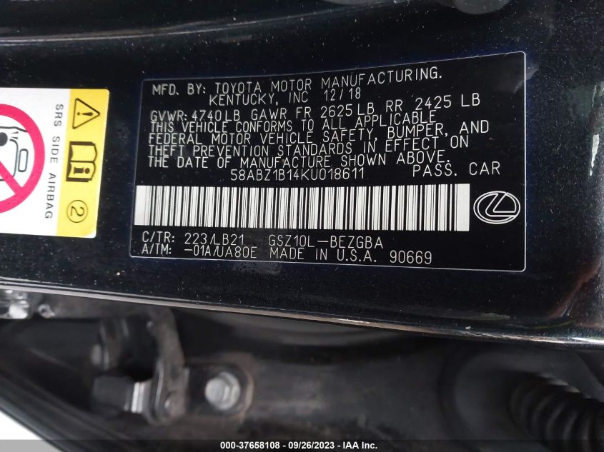 58ABZ1B14KU018611 Lexus ES ES 350 9