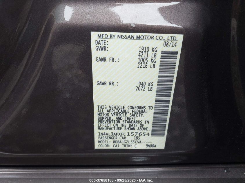 2015 NISSAN ALTIMA 2.5 S - 1N4AL3APXFC157654
