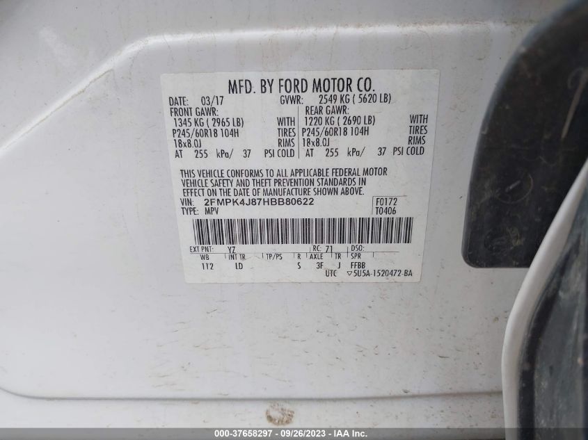 2017 FORD EDGE SEL - 2FMPK4J87HBB80622