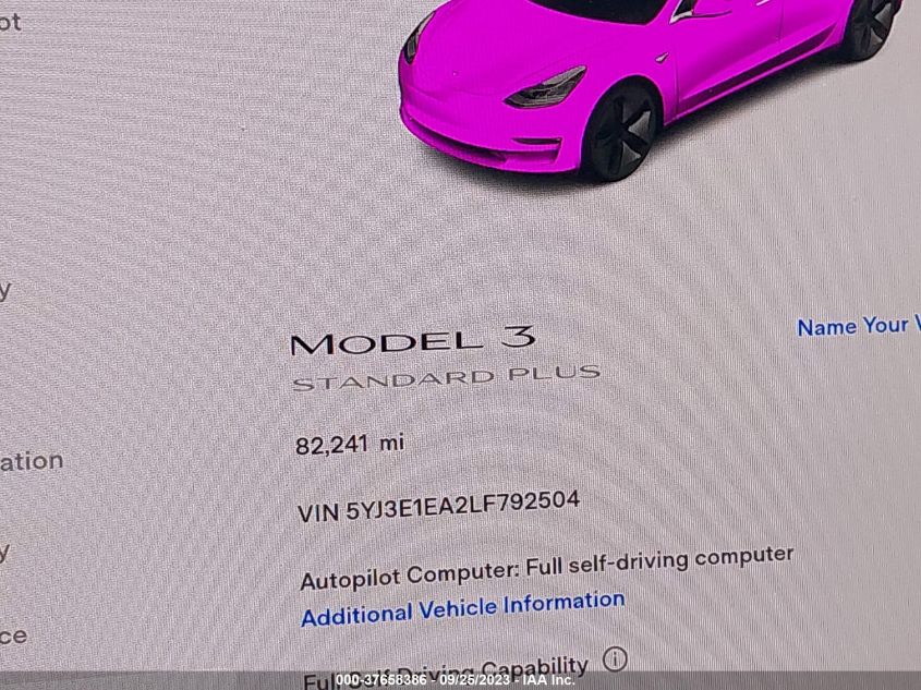 2020 TESLA MODEL 3 STANDARD RANGE - 5YJ3E1EA2LF792504