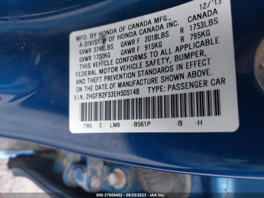 2014 HONDA CIVIC LX - 2HGFB2F53EH505148