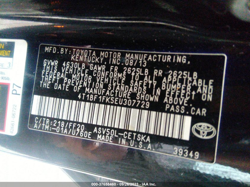 2014 TOYOTA CAMRY L/LE/XLE/SE/SE SPORT - 4T1BF1FK5EU307729