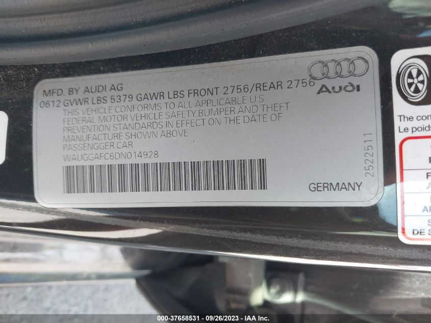 2013 AUDI A6 3.0T PREMIUM PLUS - WAUGGAFC6DN014928