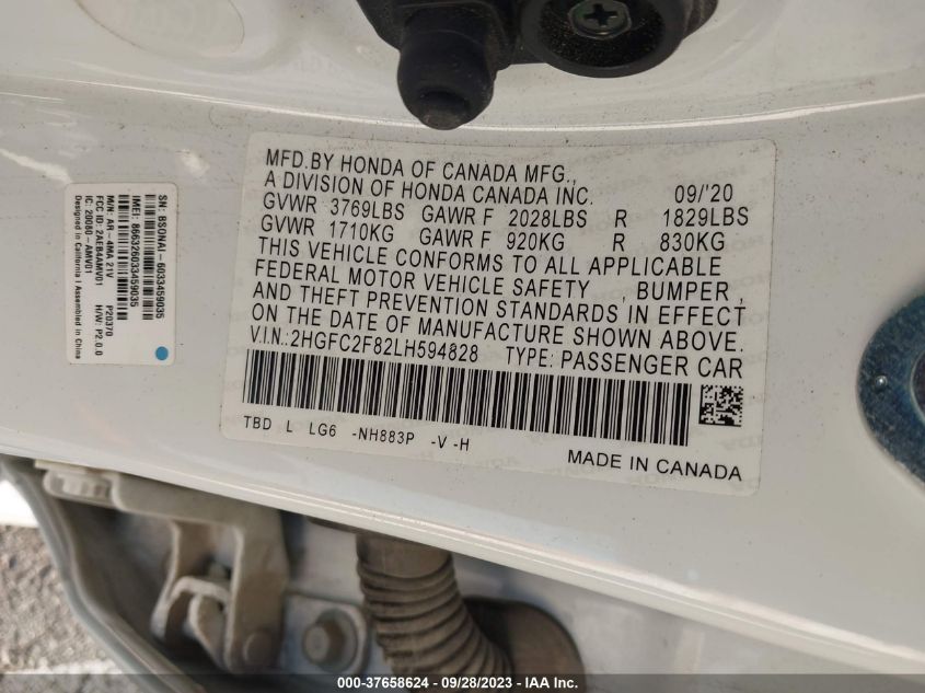 2020 HONDA CIVIC SEDAN SPORT - 2HGFC2F82LH594828