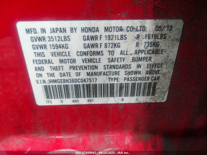 2013 HONDA FIT - JHMGE8H36DC047517