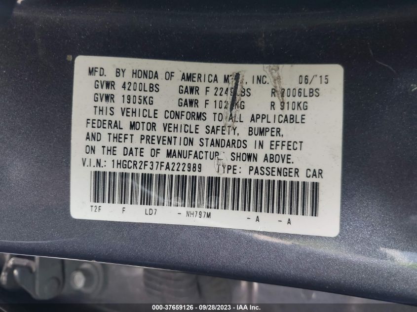 2015 HONDA ACCORD SEDAN LX - 1HGCR2F37FA222989