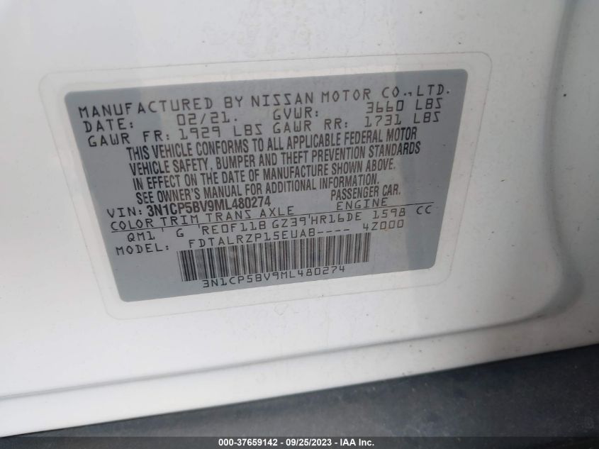 2021 NISSAN KICKS S - 3N1CP5BV9ML480274