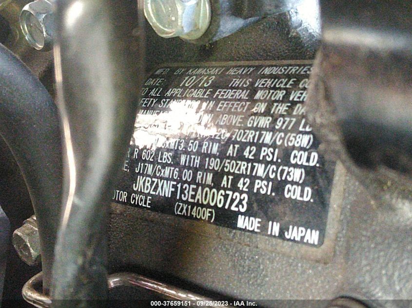 2014 KAWASAKI ZX1400 F JKBZXNF13EA006723