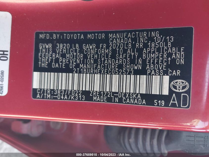 2014 TOYOTA COROLLA L/LE/LE PLS/PRM/S/S PLS - 2T1BURHEXEC052573