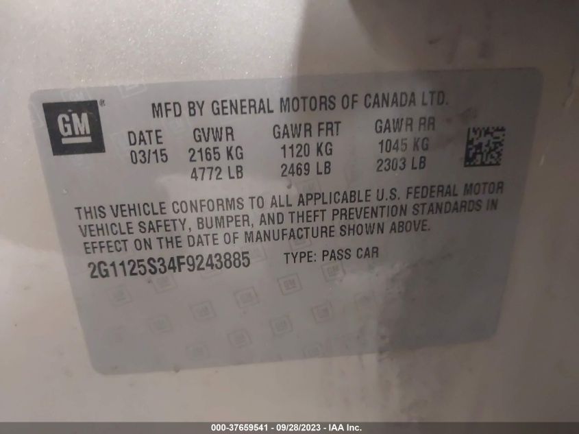 2015 CHEVROLET IMPALA LT - 2G1125S34F9243885